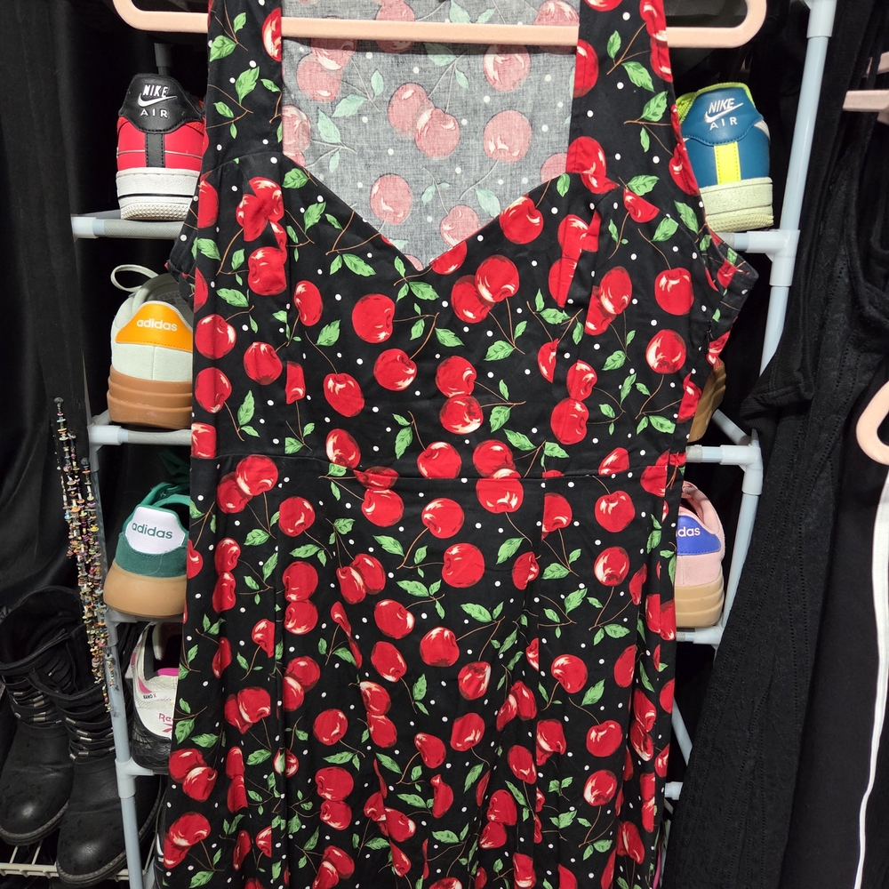 Sourpuss Gray and Pink Cherry Dress